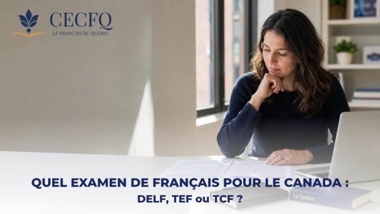 Adulte comparant les exigences des examens de français avant de choisir entre le DELF, le TEF Canada et le TCF Canada