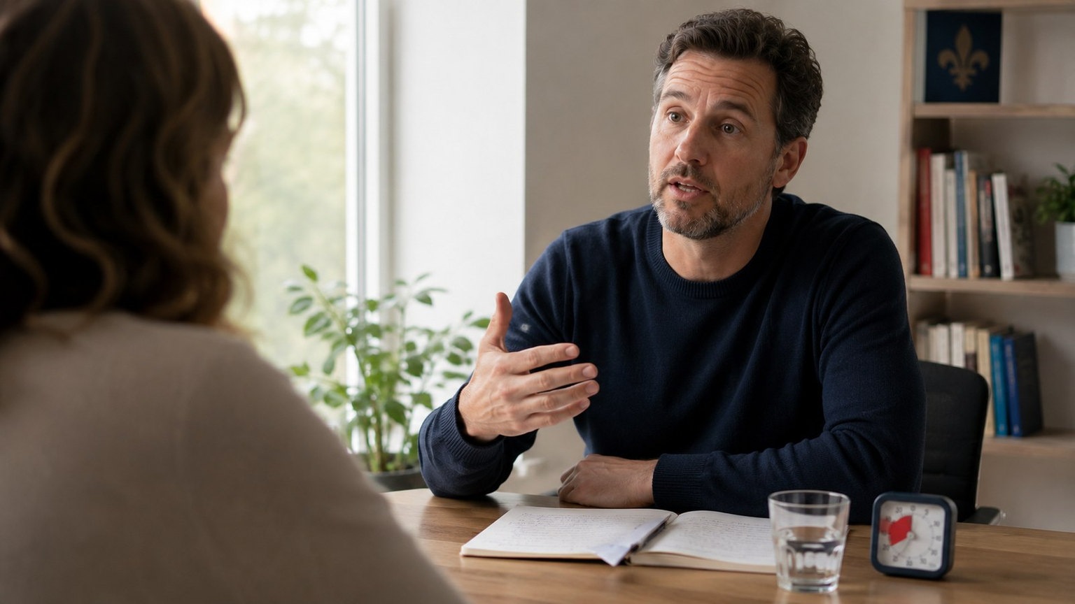 Apprenante adulte s’exerçant à l’expression orale du TEF Canada avec un examinateur