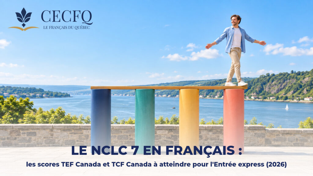 Homme qui marche sur une planche posée sur quatre colonnes de même hauteur au-dessus du Saint-Laurent — NCLC 7 dans les quatre compétences