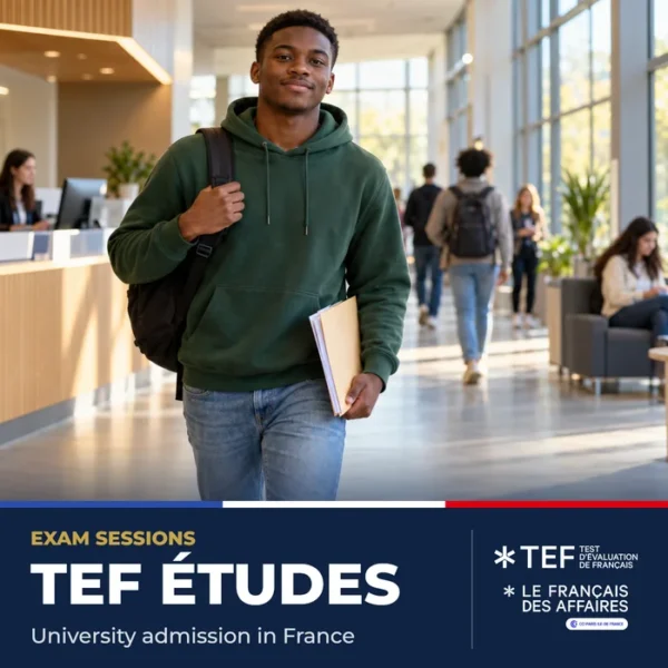 Student arriving at the CECFQ test centre in Longueuil for TEF Études, for university admission in France