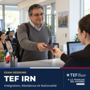 Candidate showing his passport at reception before the TEF IRN exam at the CECFQ test centre in Longueuil