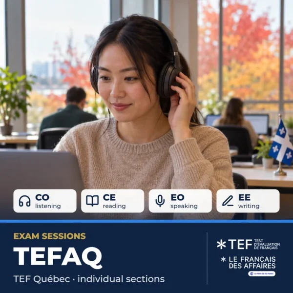 Candidate before an individual TEFAQ (TEF Québec) section at CECFQ in Longueuil: listening, reading, speaking or writing